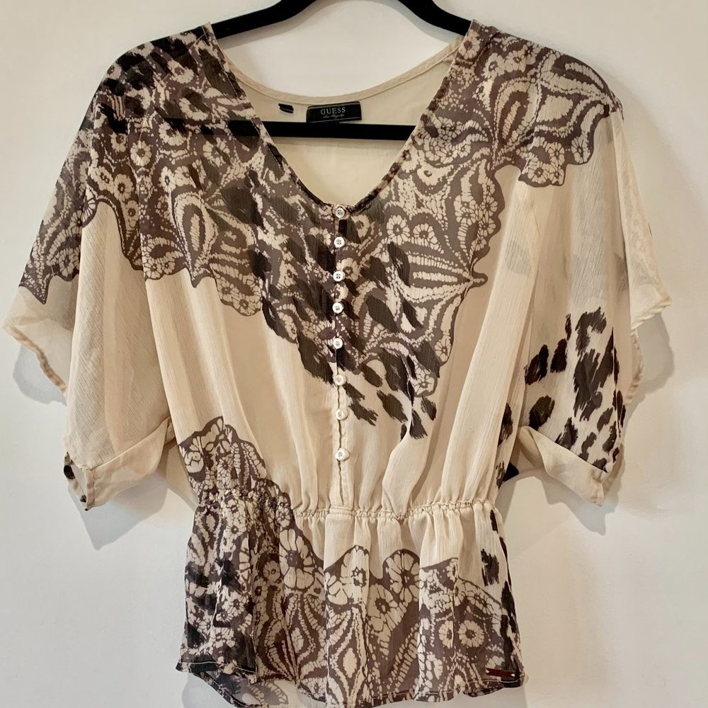 Guess Chiffon Cream Colored Printed Blouse